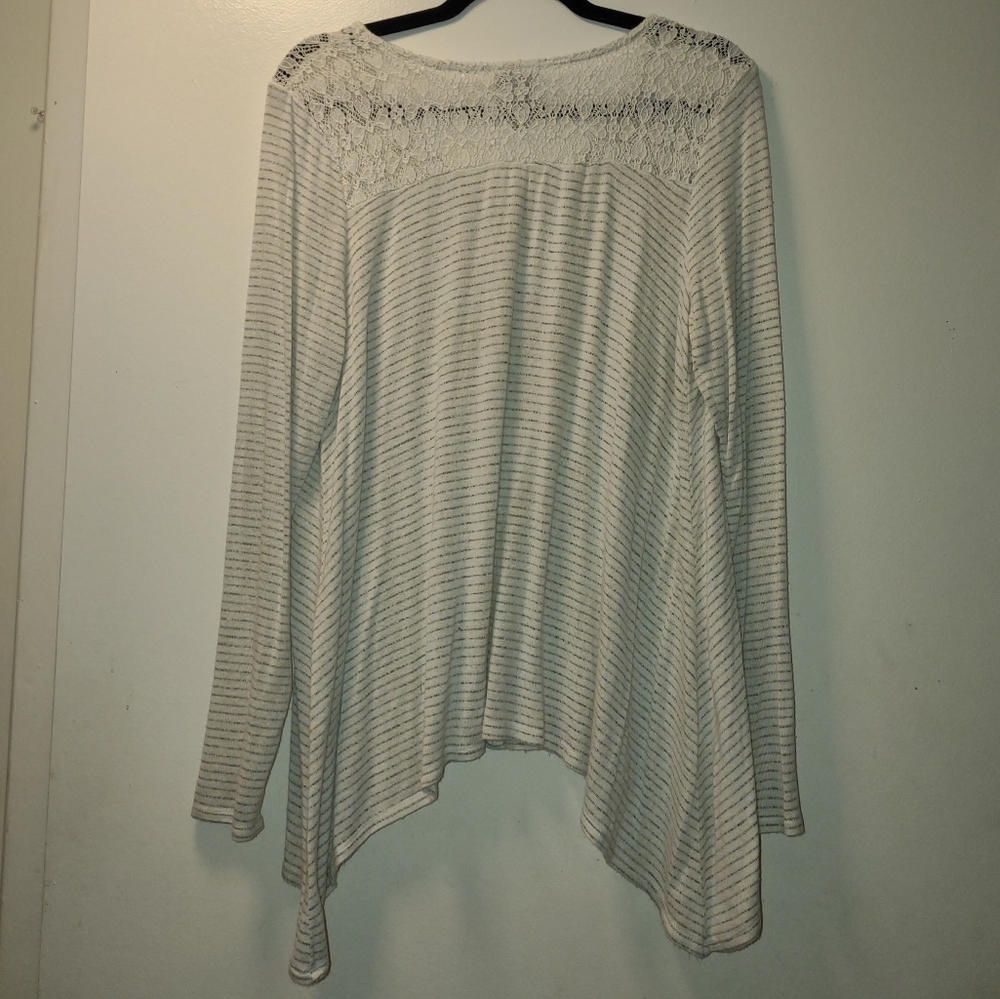 Women's Long Sleeve White/Grey Striped Top, L - Picture 4 of 5